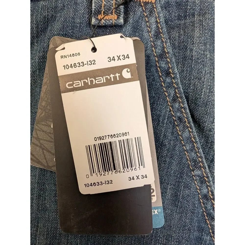 Carhartt Jeans Mens 34x34 Blue Denim Flame Resistant Relaxed Fit Rugged Flex NWT